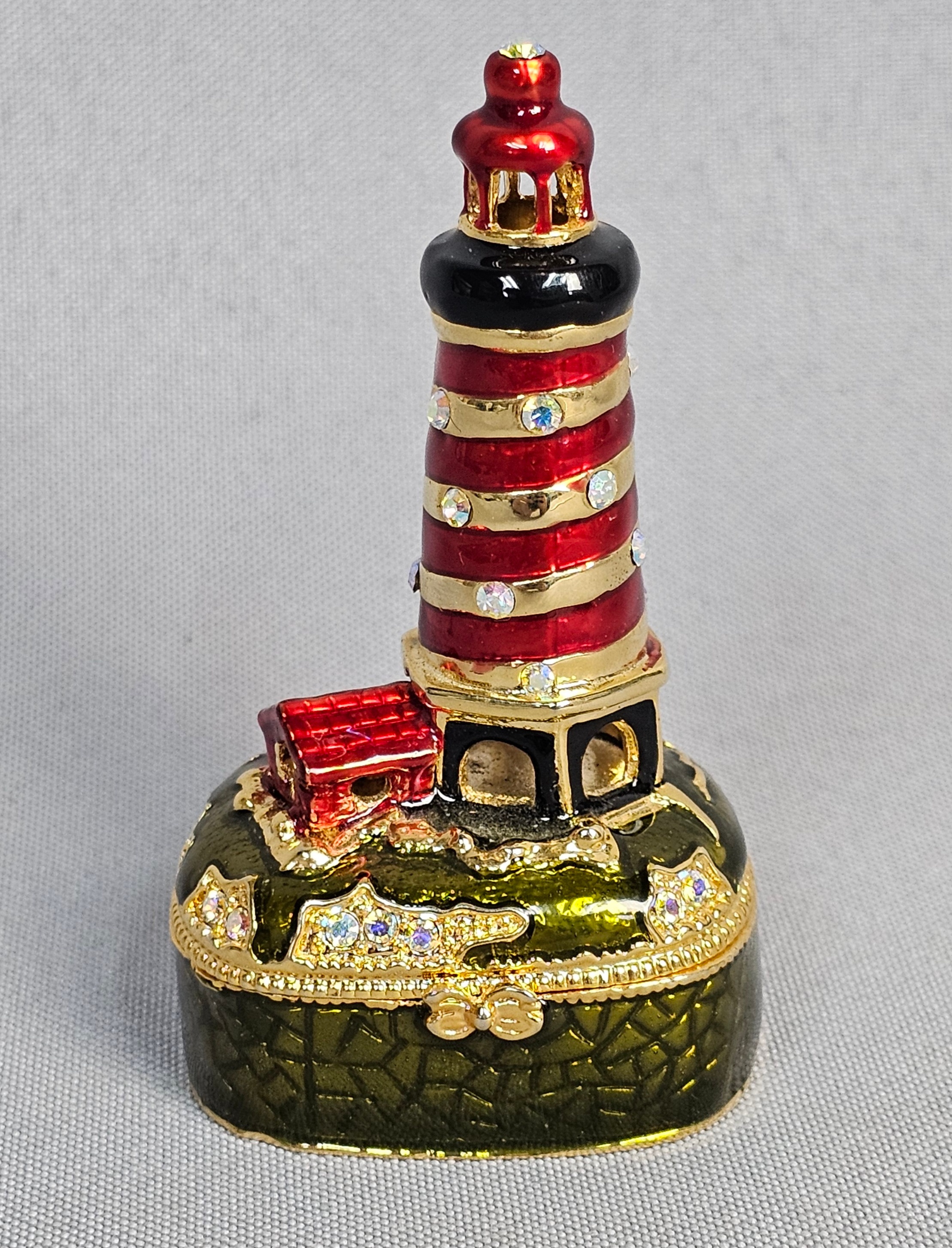 Enameled Gilt Lighthouse Trinket Box