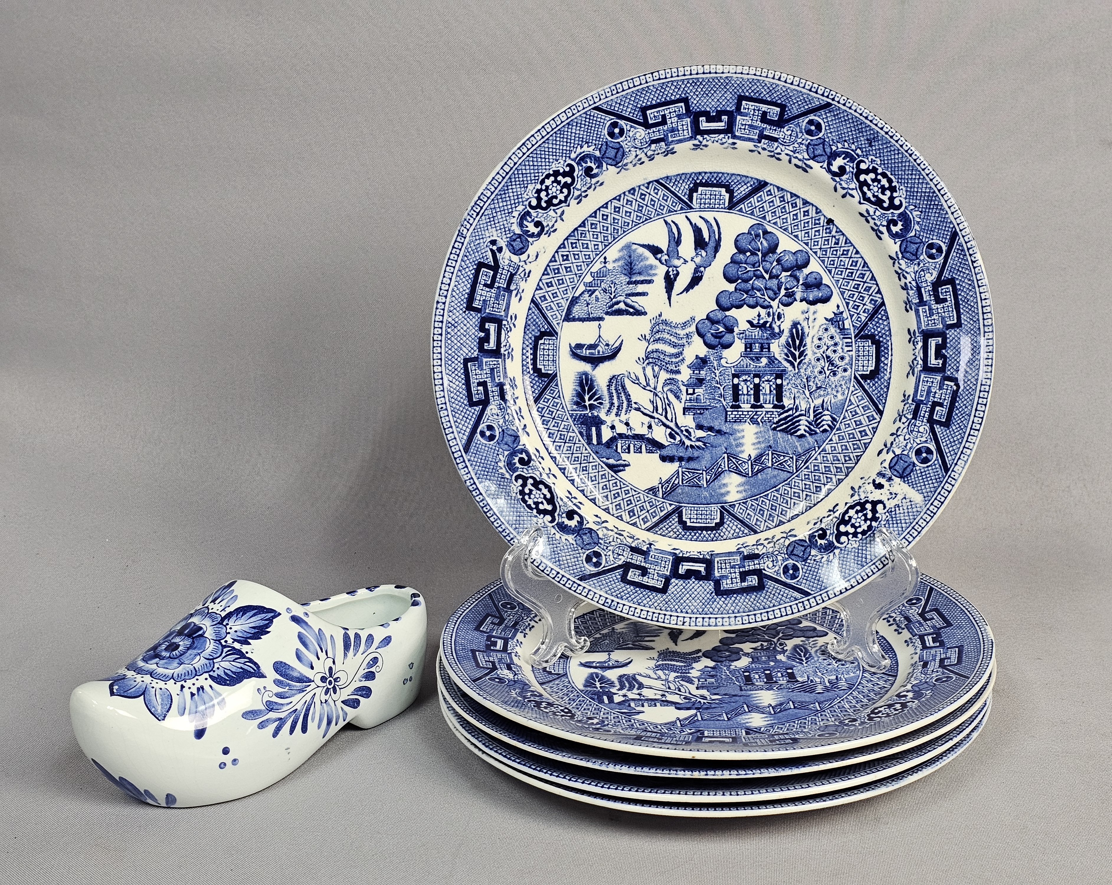 Ridgway Blue Willow Plates and Delft Clog