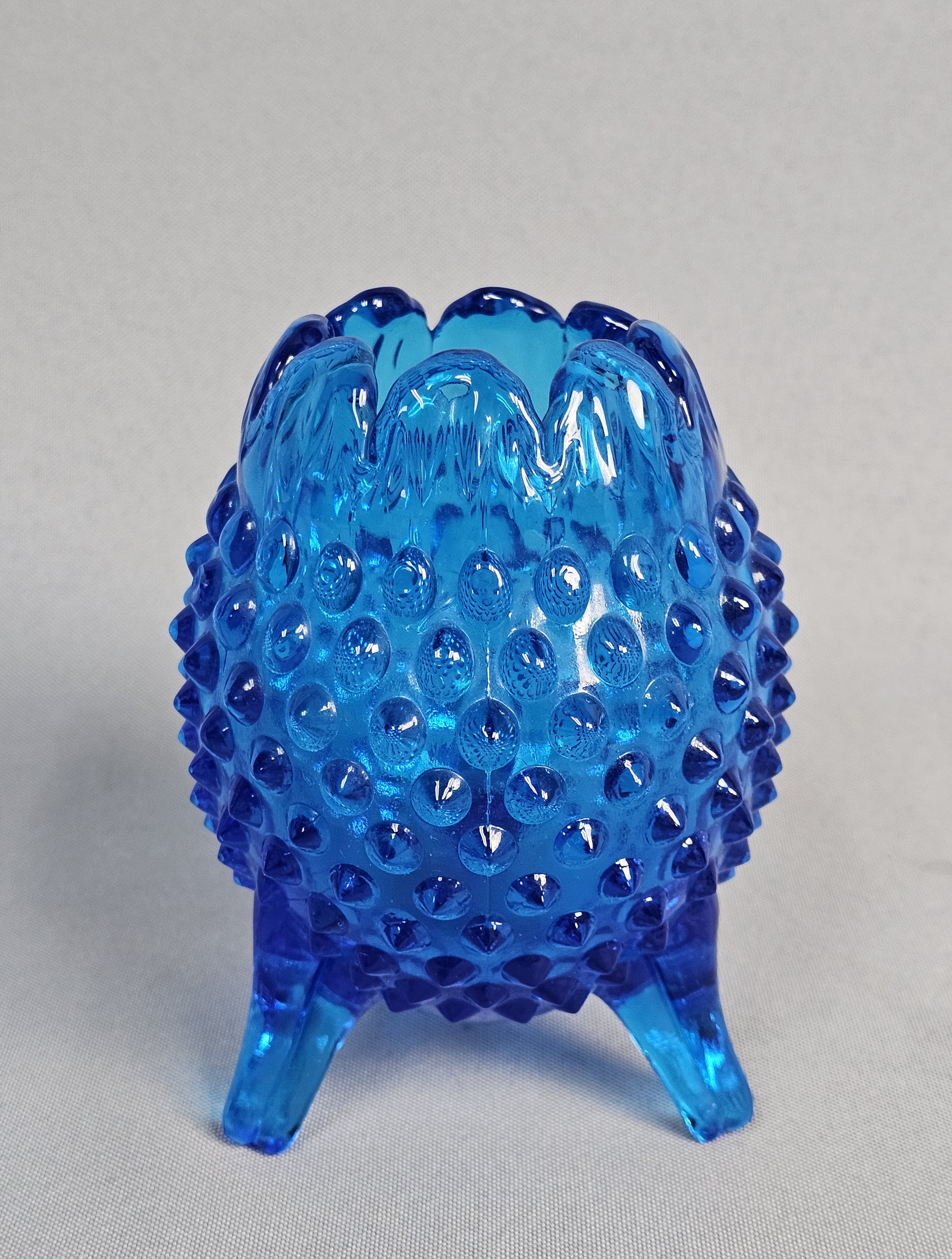 Blue Hobnail Footed Glass Vase