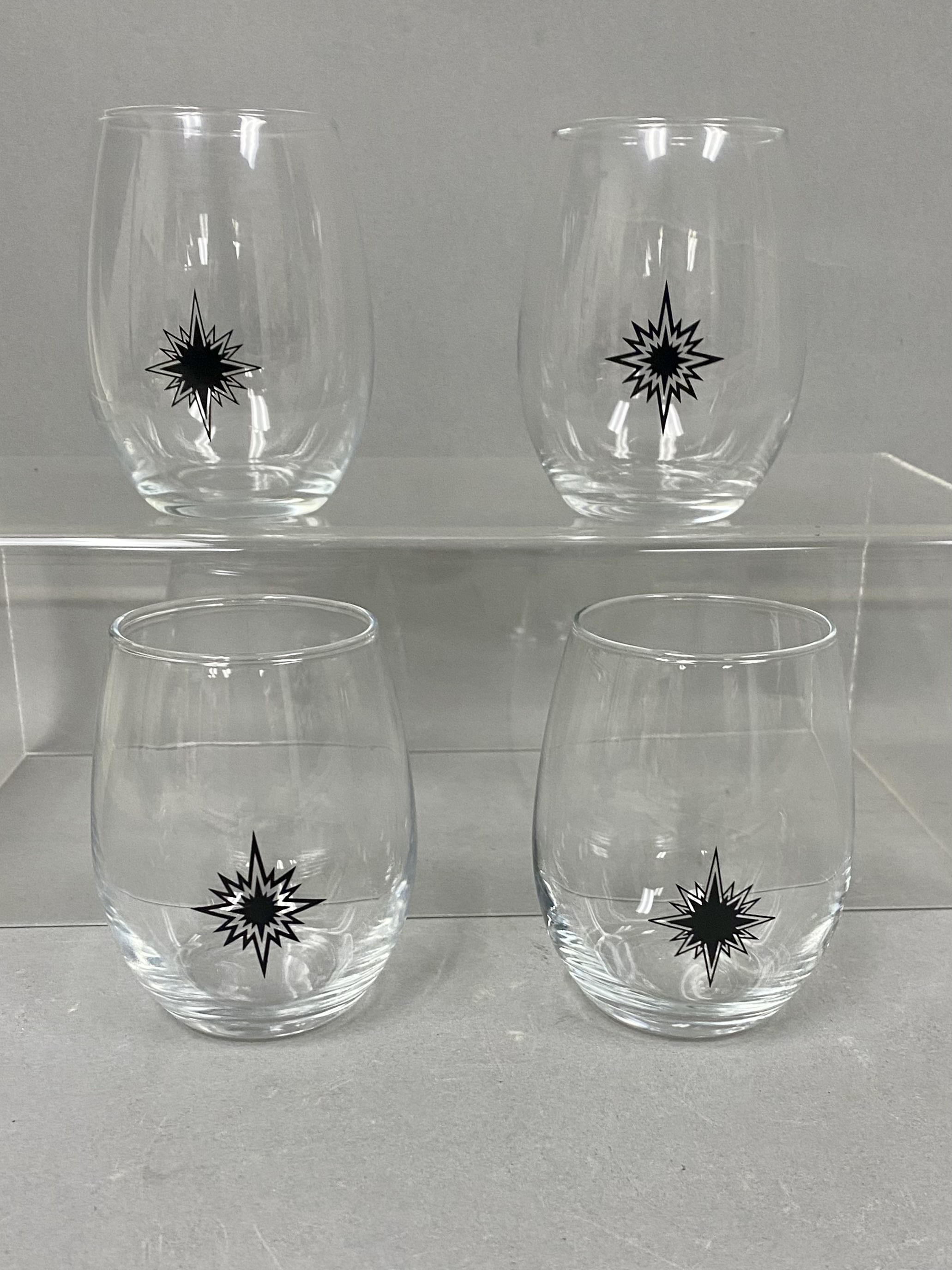 Starburst Atomic Pattern Stemless Wine Glasses