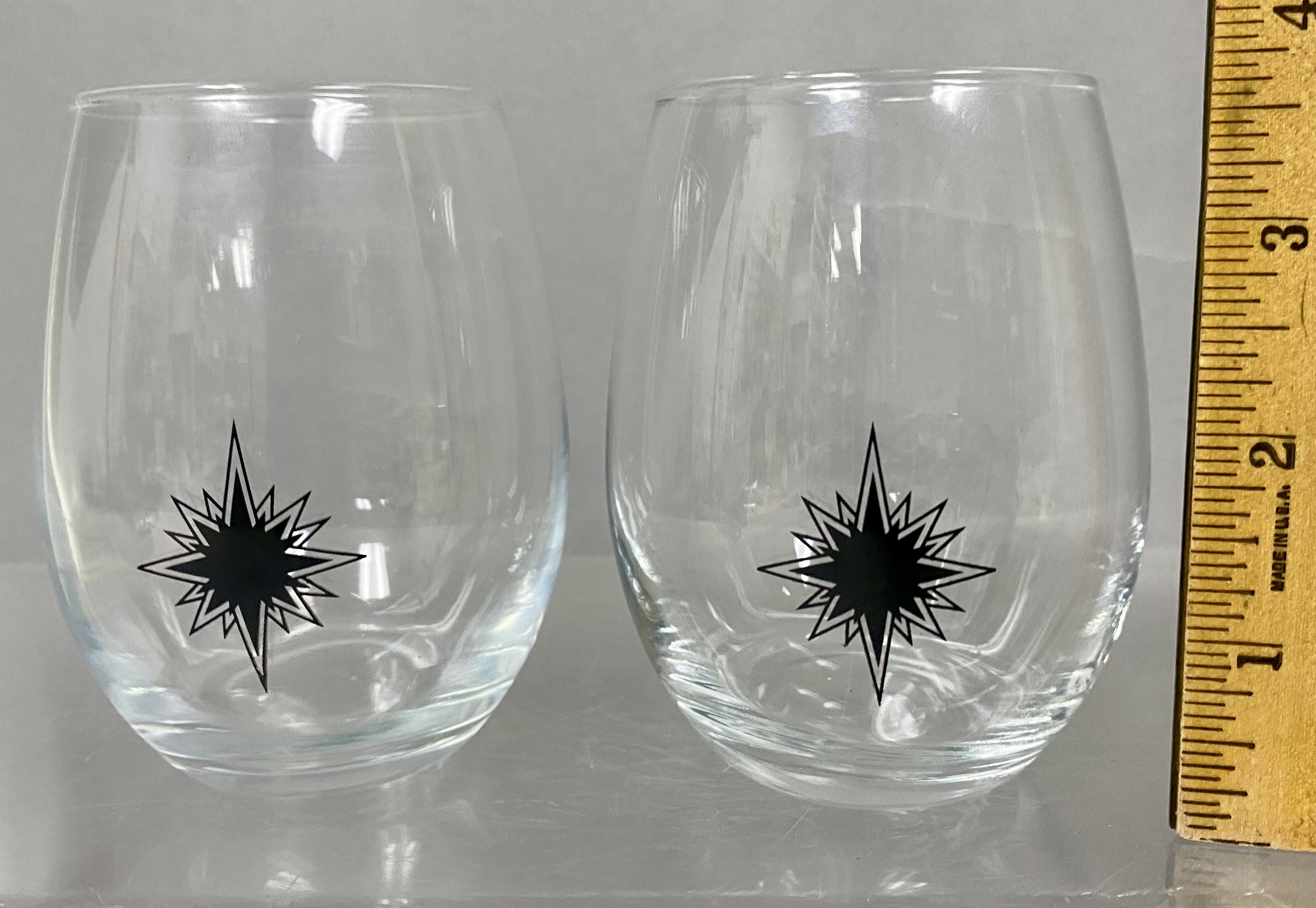 Starburst Atomic Pattern Stemless Wine Glasses