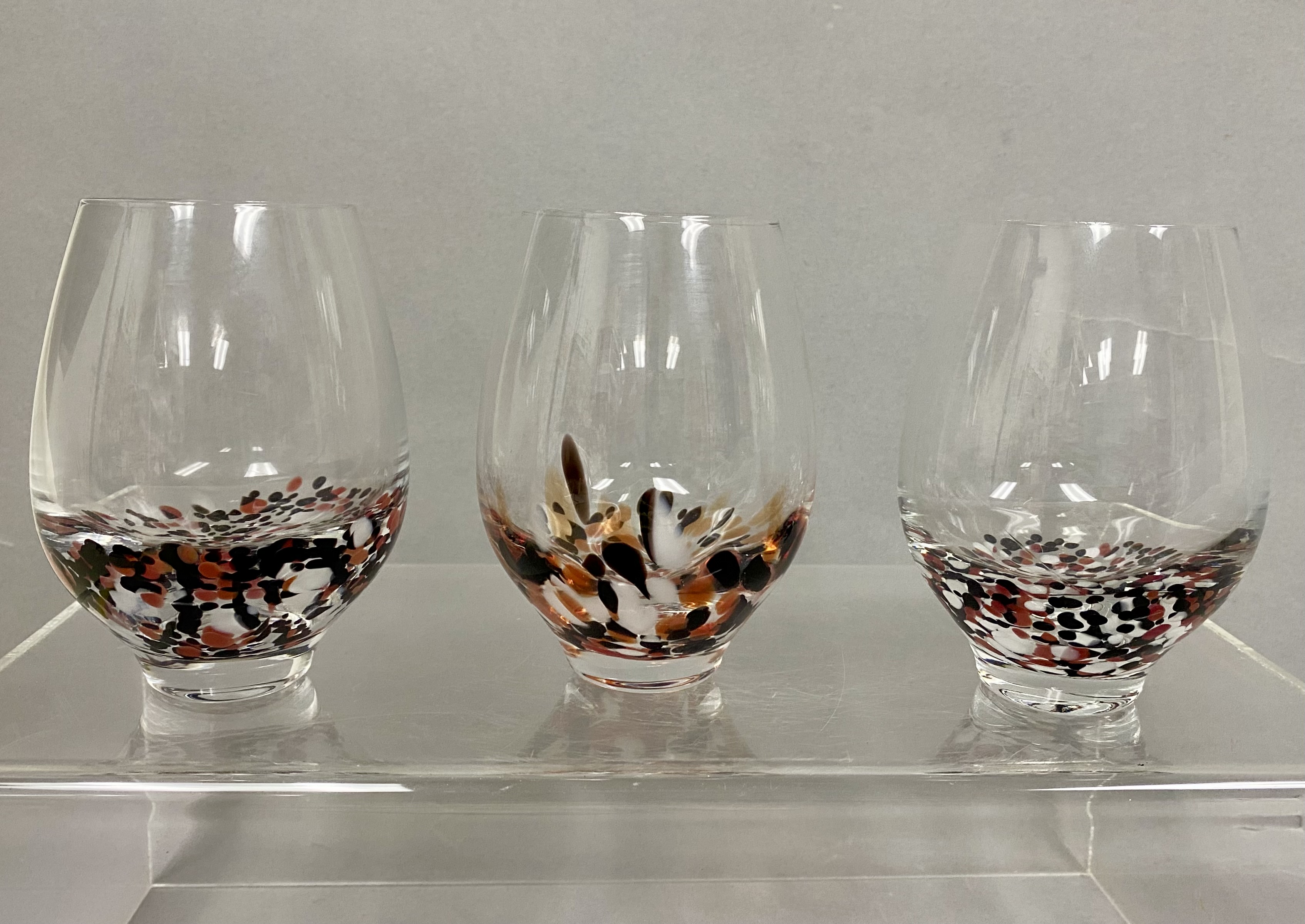 Trio of Hand-Blown Confetti Art Glass Tumblers