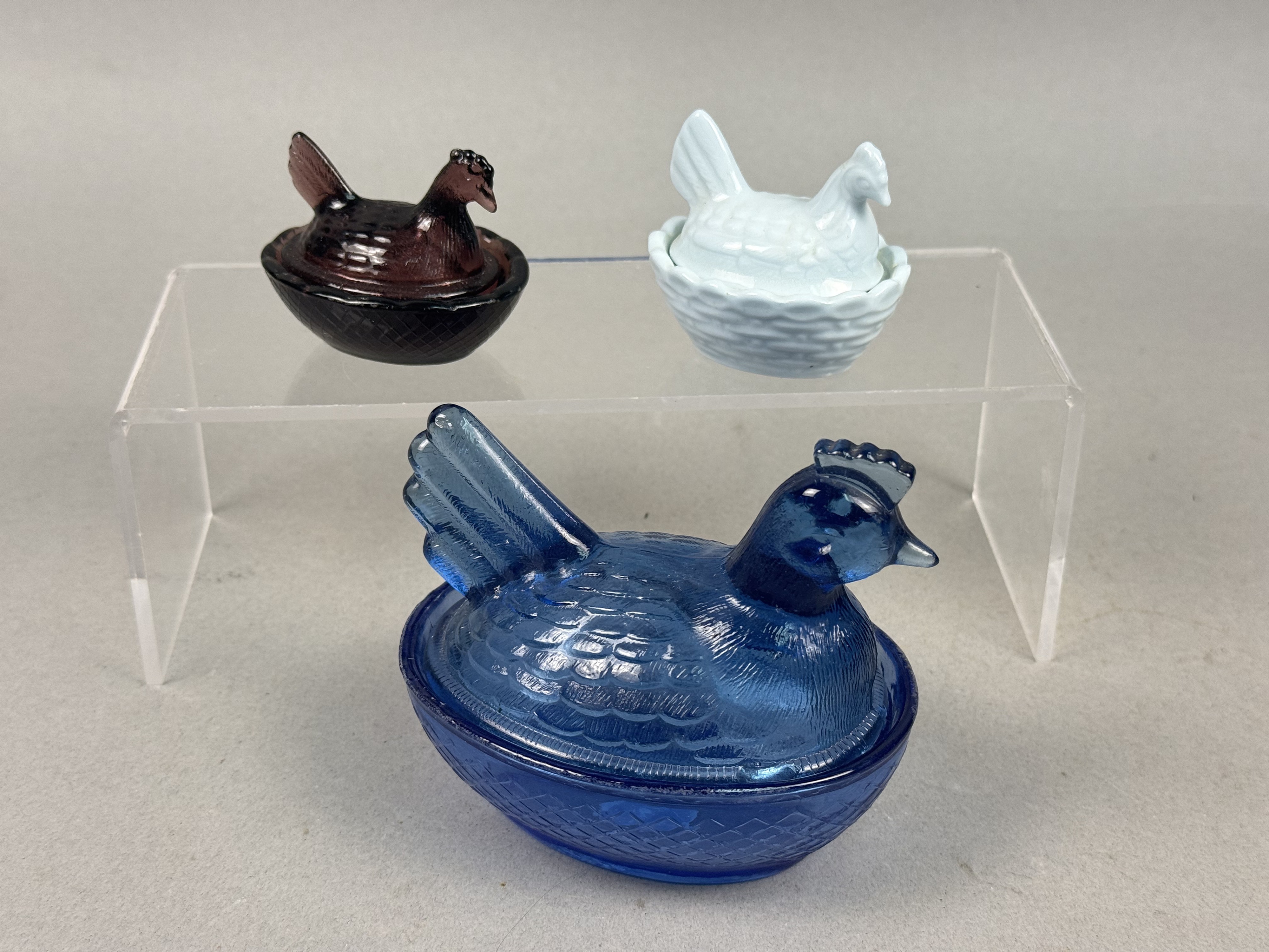 Three Miniature Hen on Nest Dishes