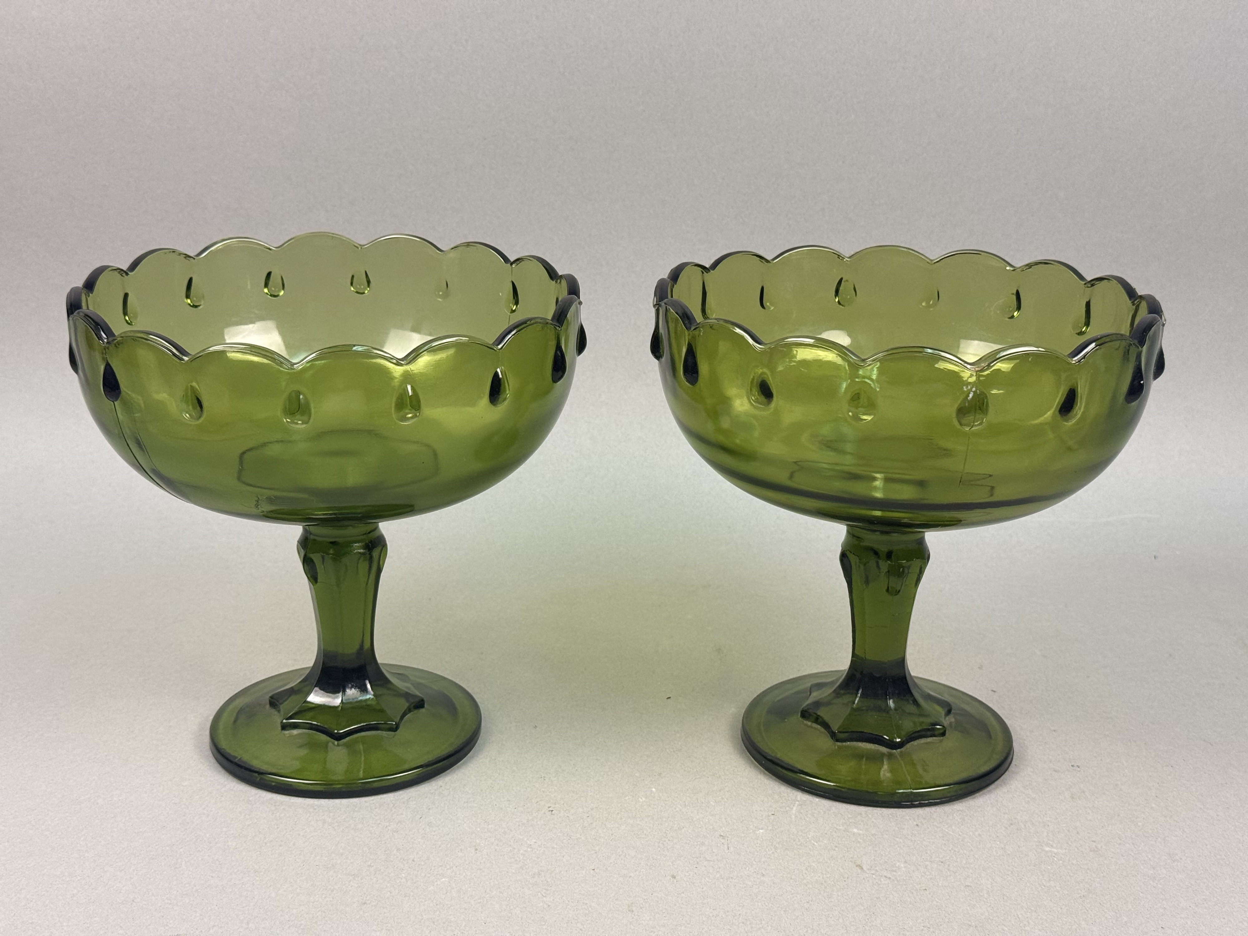 Pair of Green Glass Footed Compote Bowls