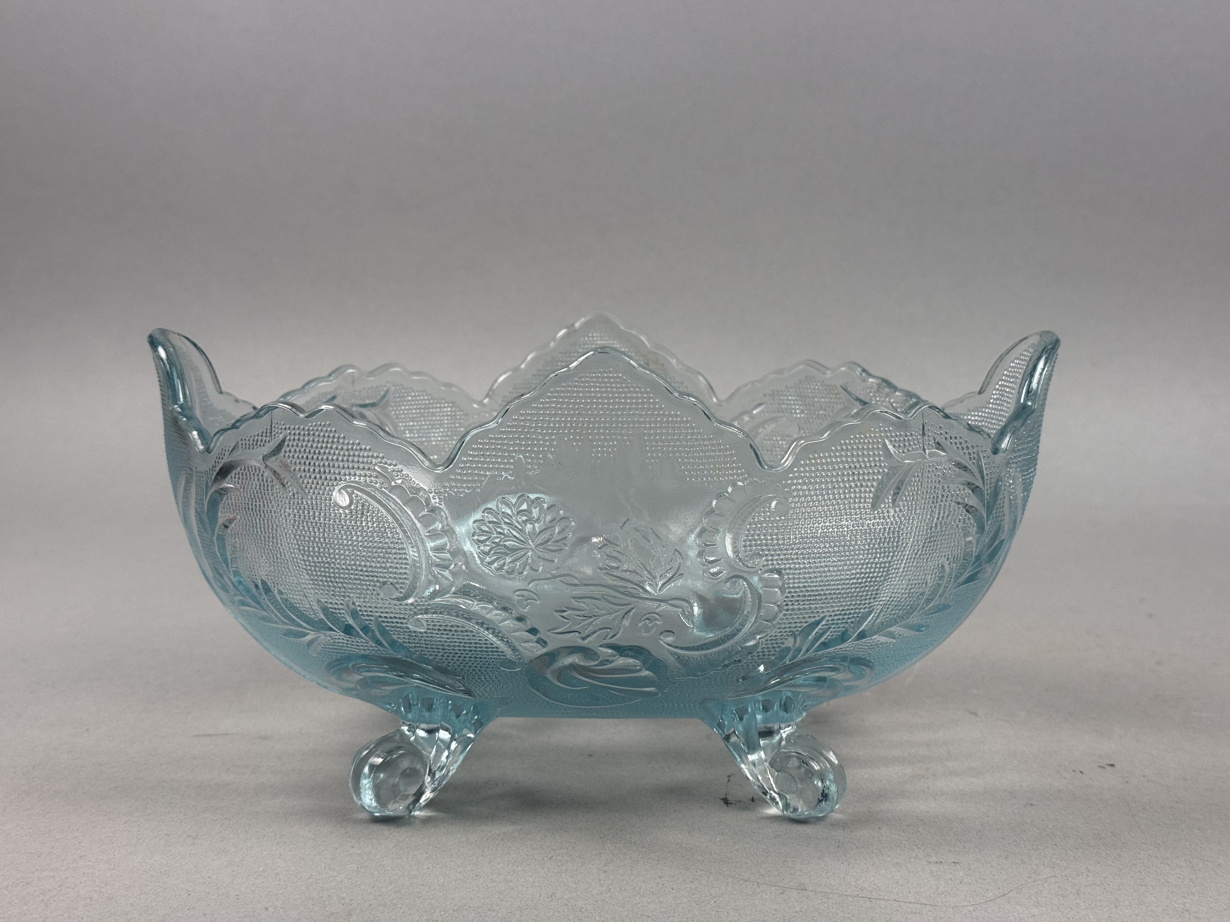 Lombardi Pattern Ice Blue Footed Bowl