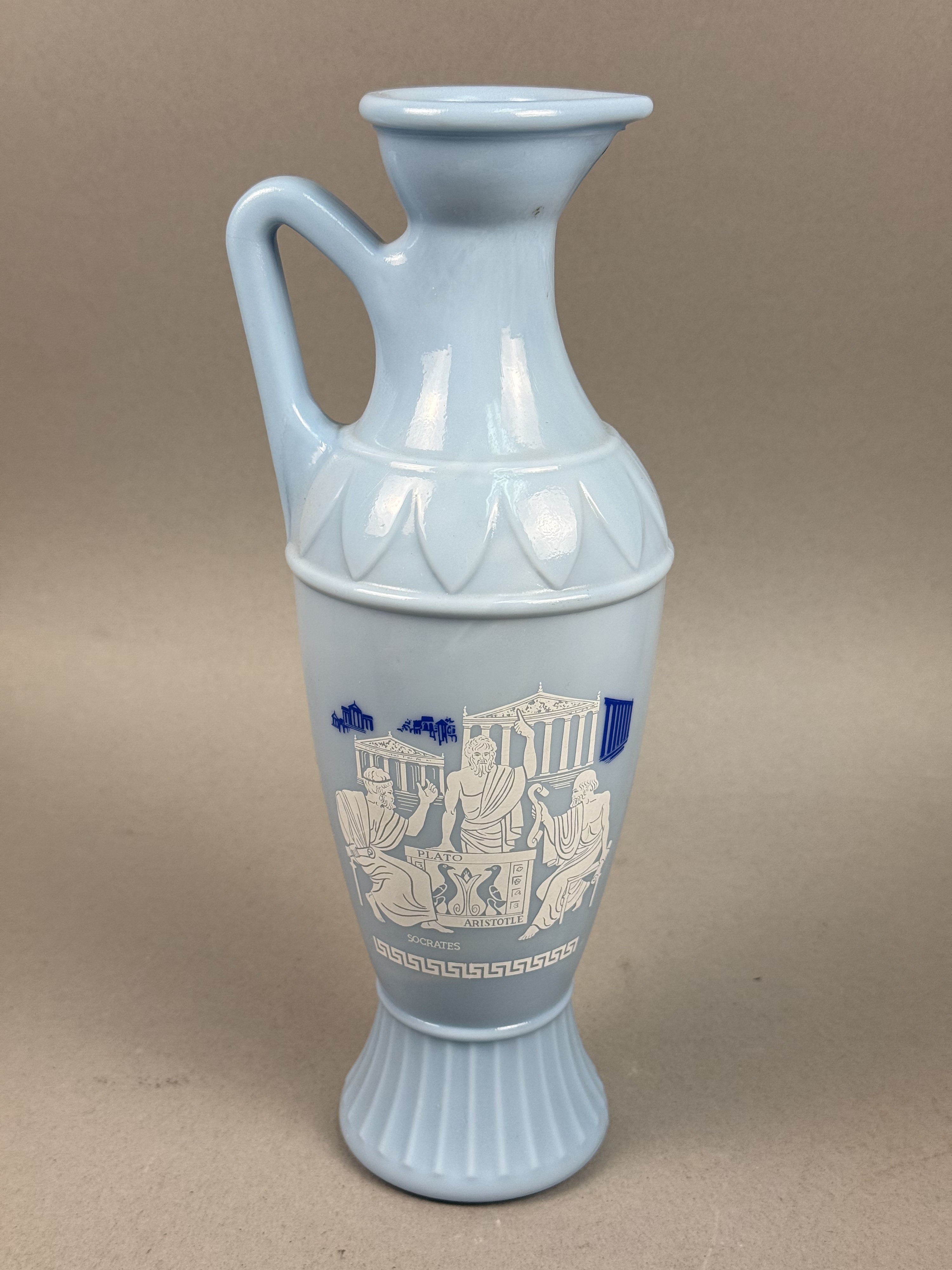 Classical Figures Blue Milk Glass Ewer