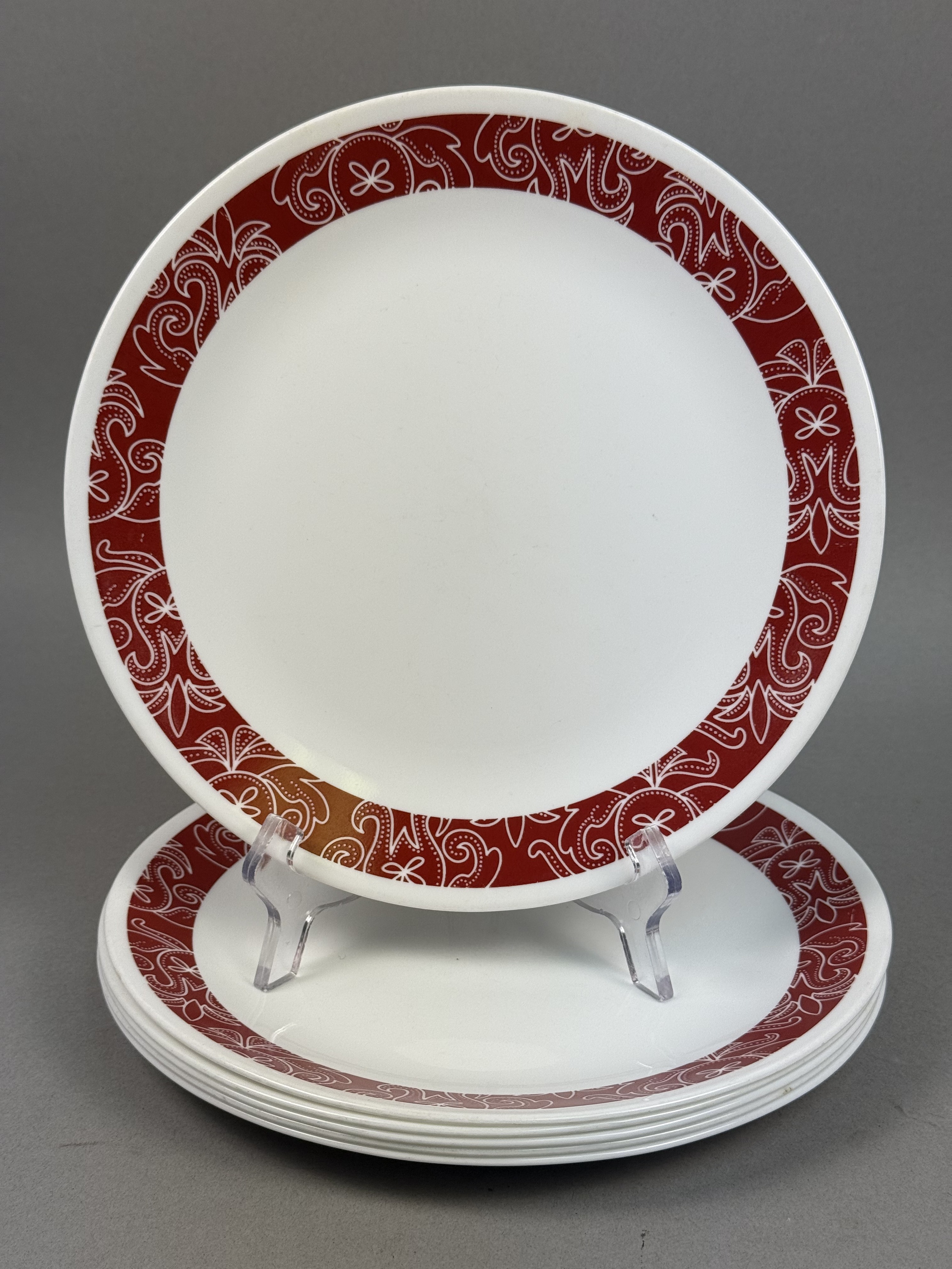 Corelle Vitrelle Red Scroll Dinner Plates