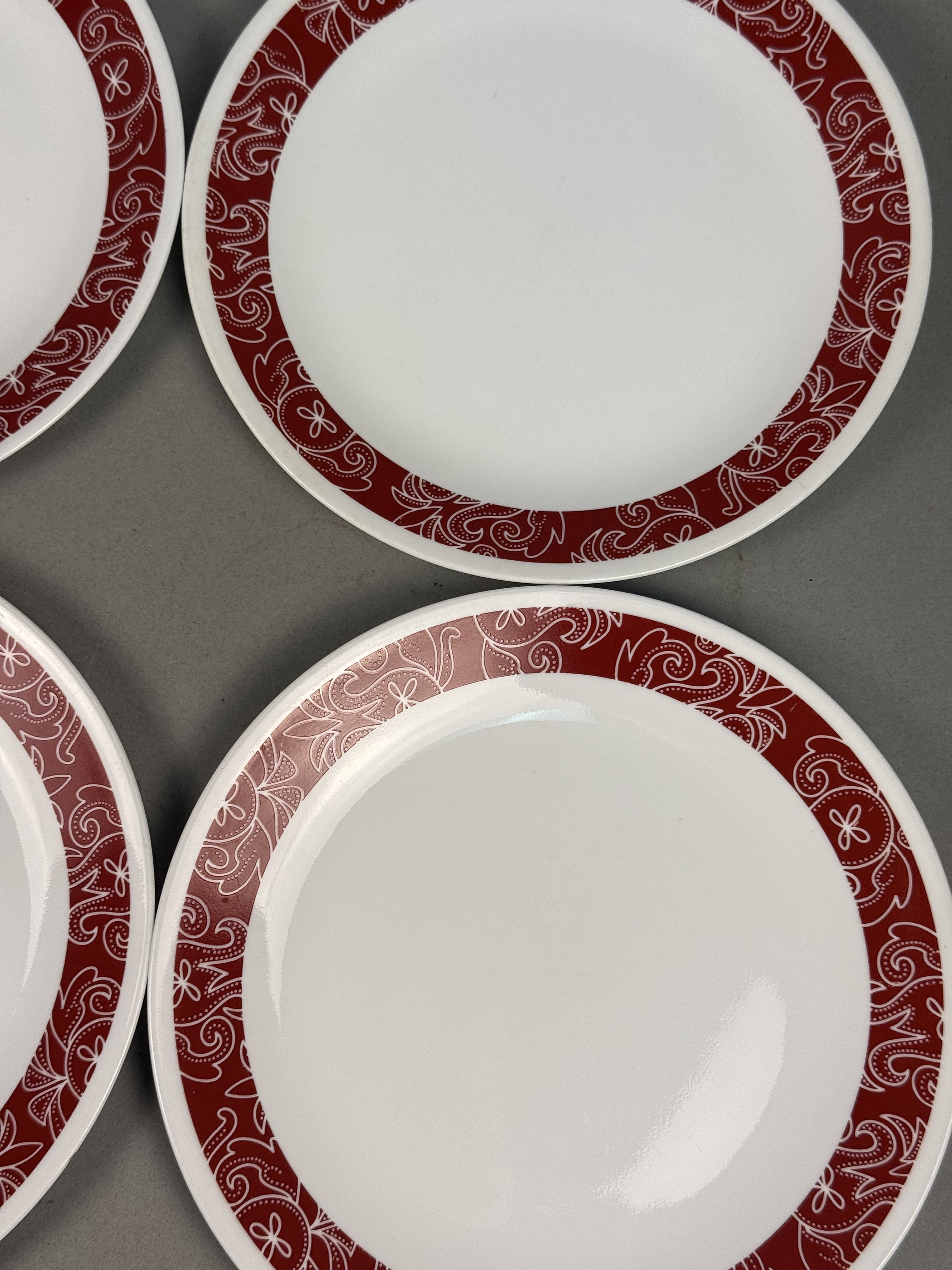Corelle Vitrelle Red Scroll Dinner Plates