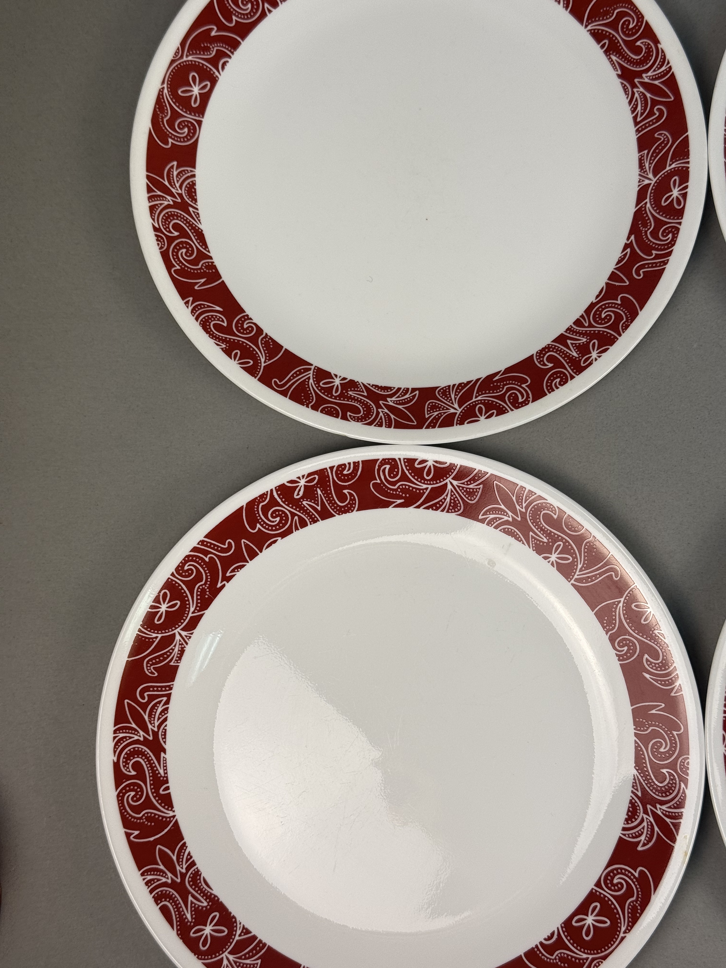 Corelle Vitrelle Red Scroll Dinner Plates
