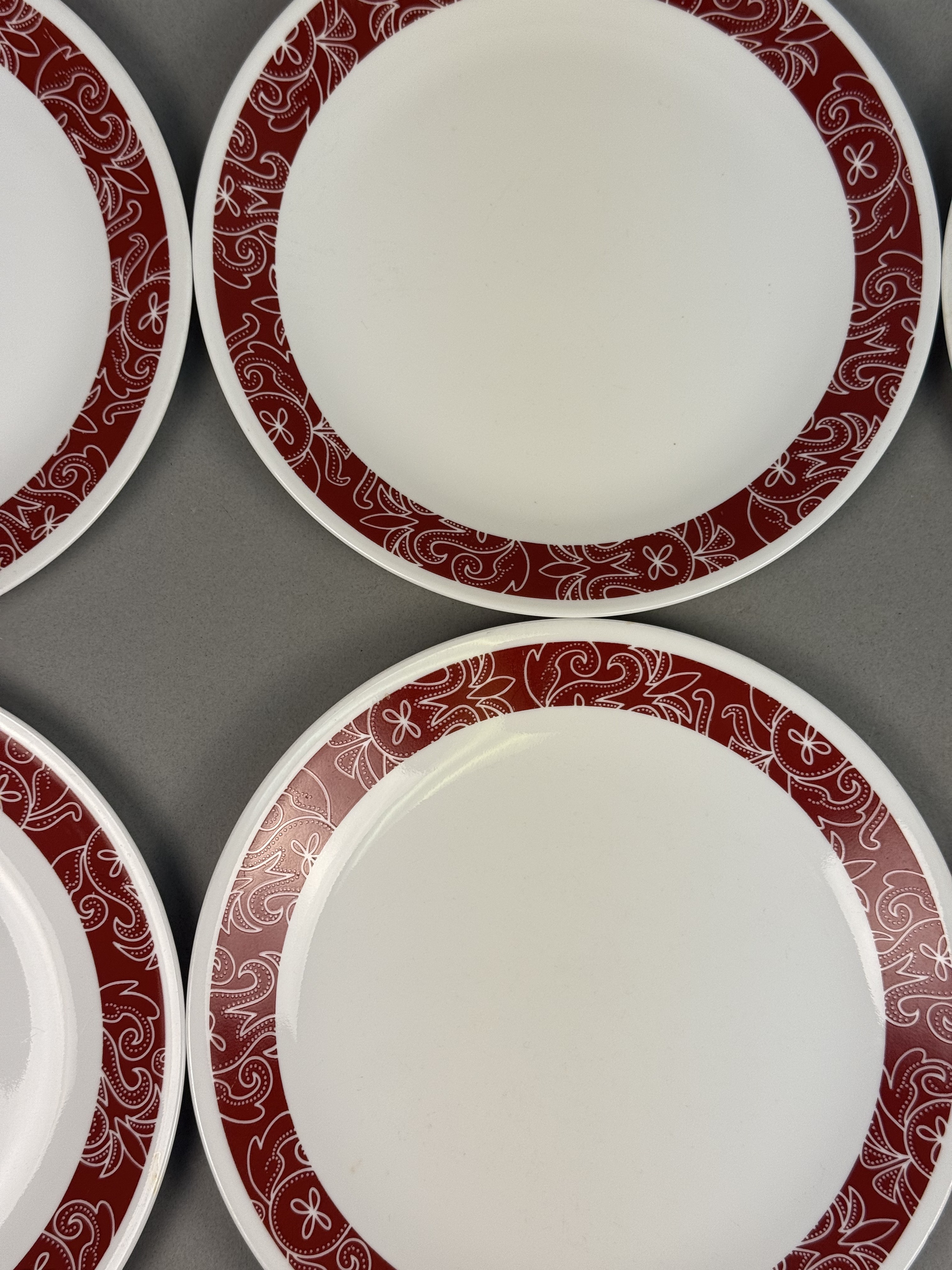 Corelle Vitrelle Red Scroll Dinner Plates
