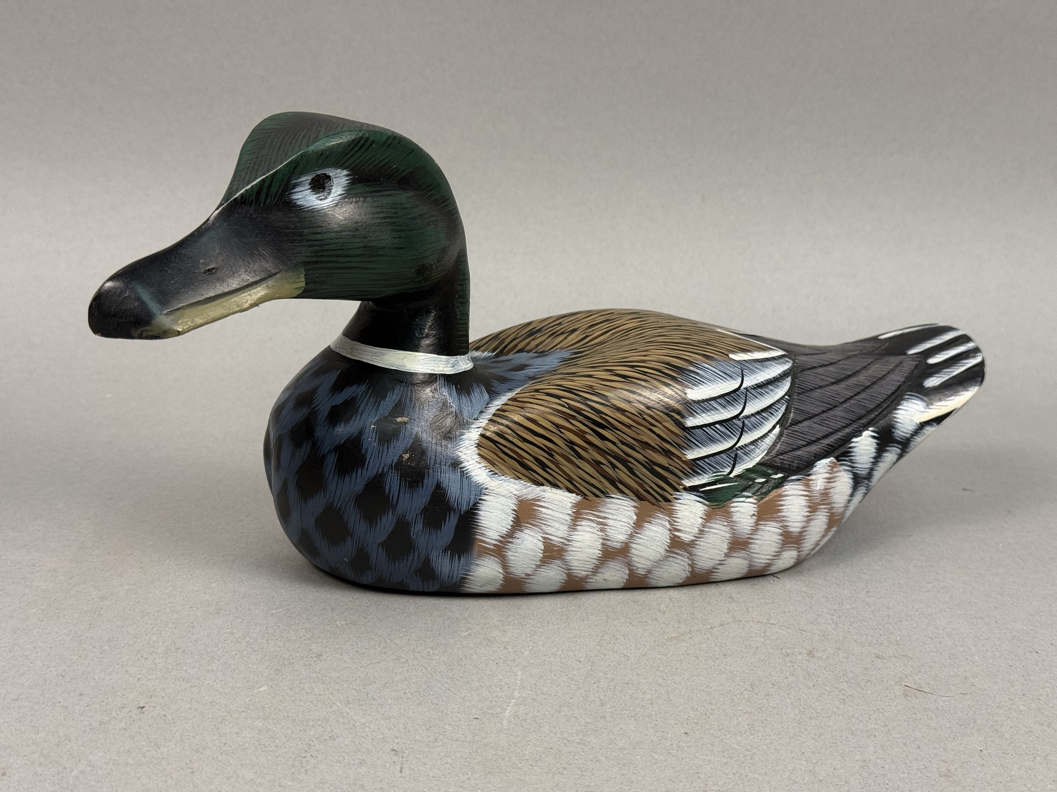 Chinese Hand Painted Wooden Shoveler Duck Decoy