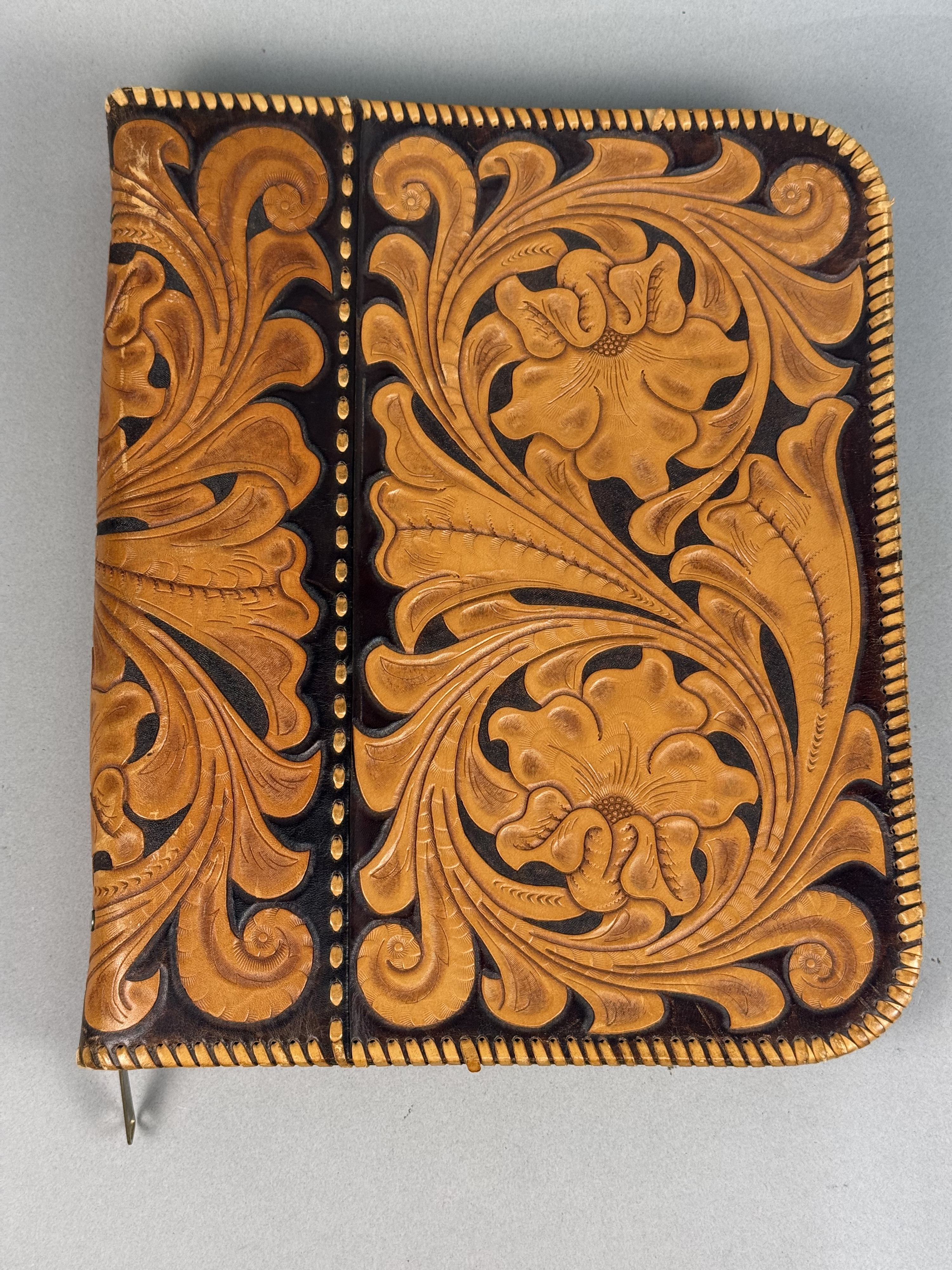 Large Tooled Floral Leather Portfolio Binder