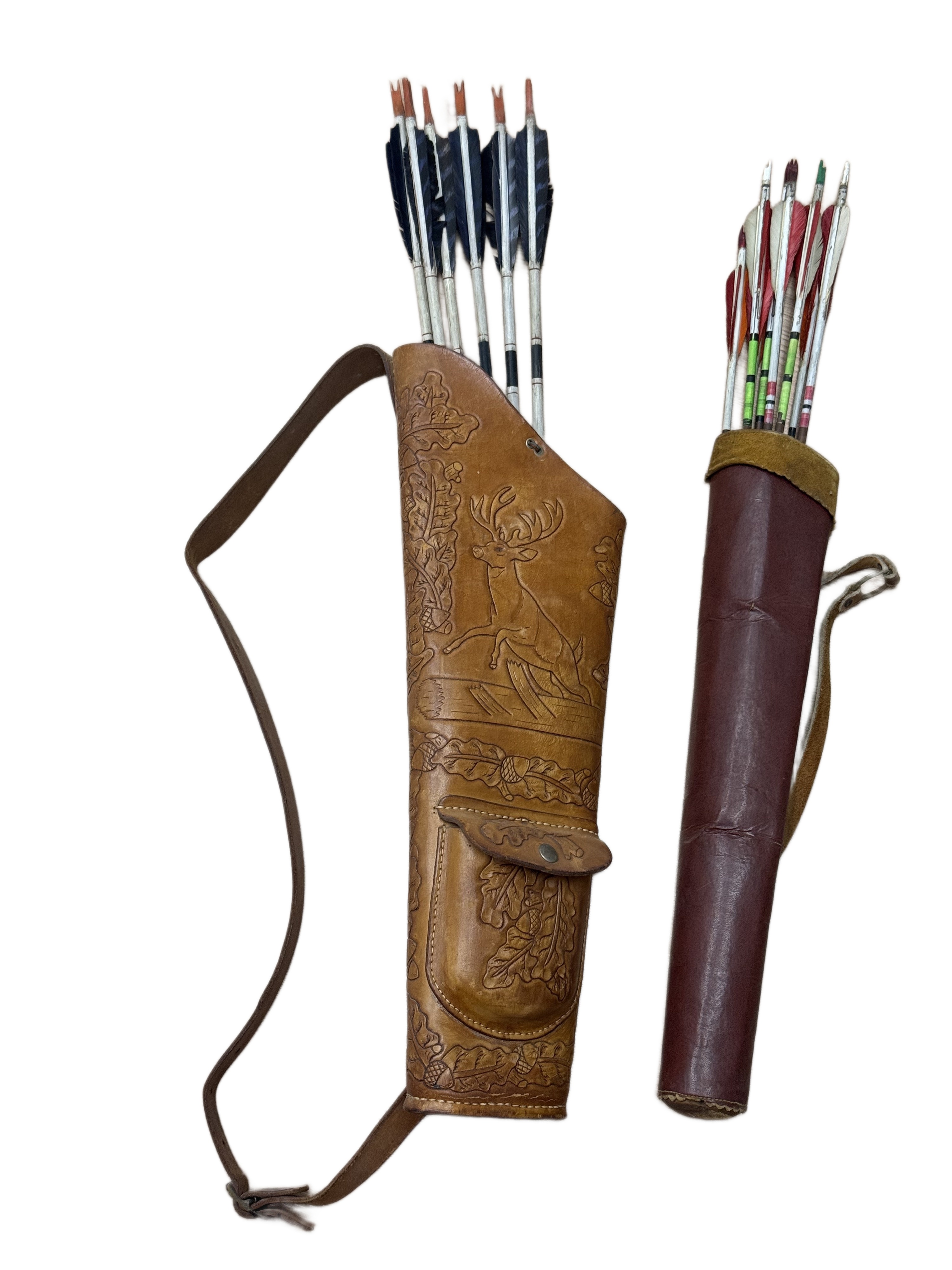Tooled Leather Stag and Oak Quivers