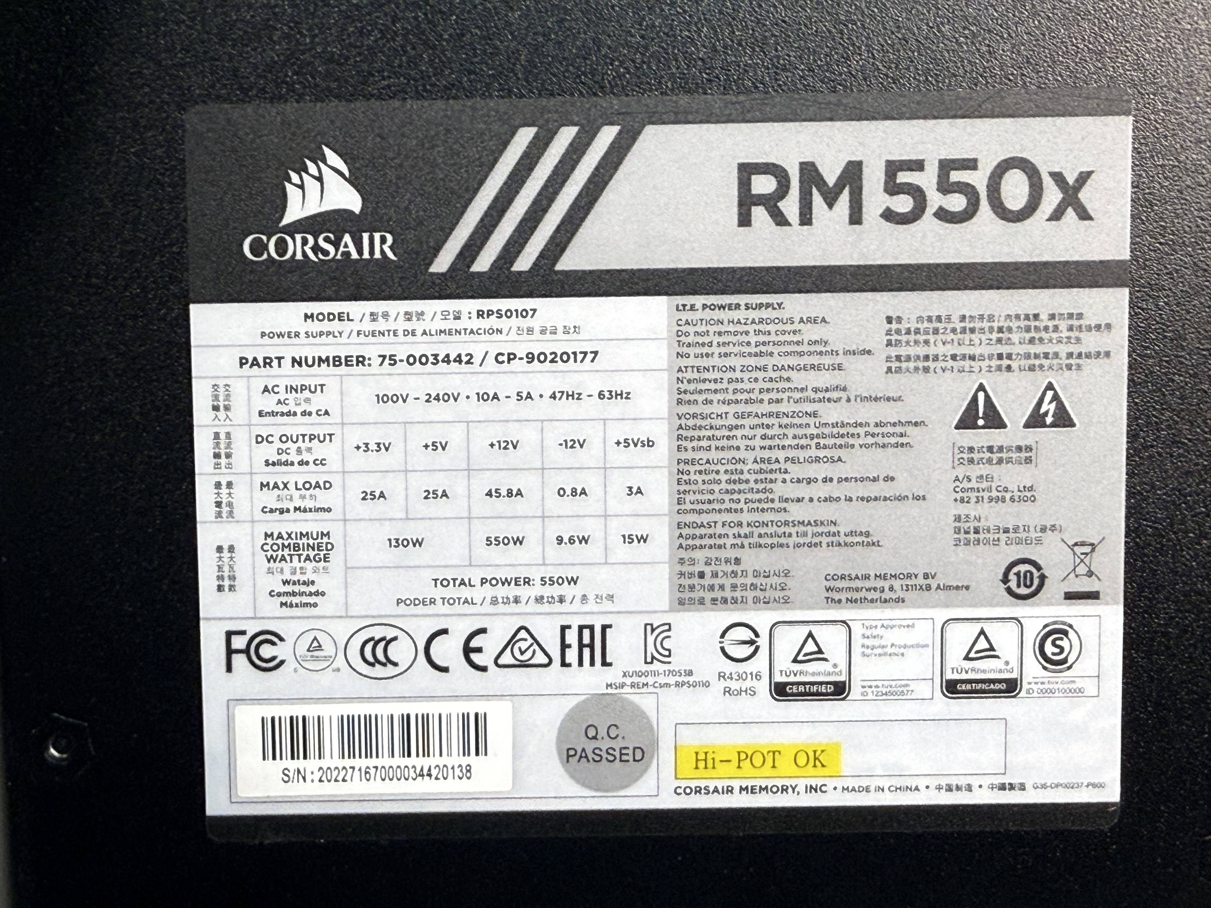 Corsair RM550x Modular Power Supply