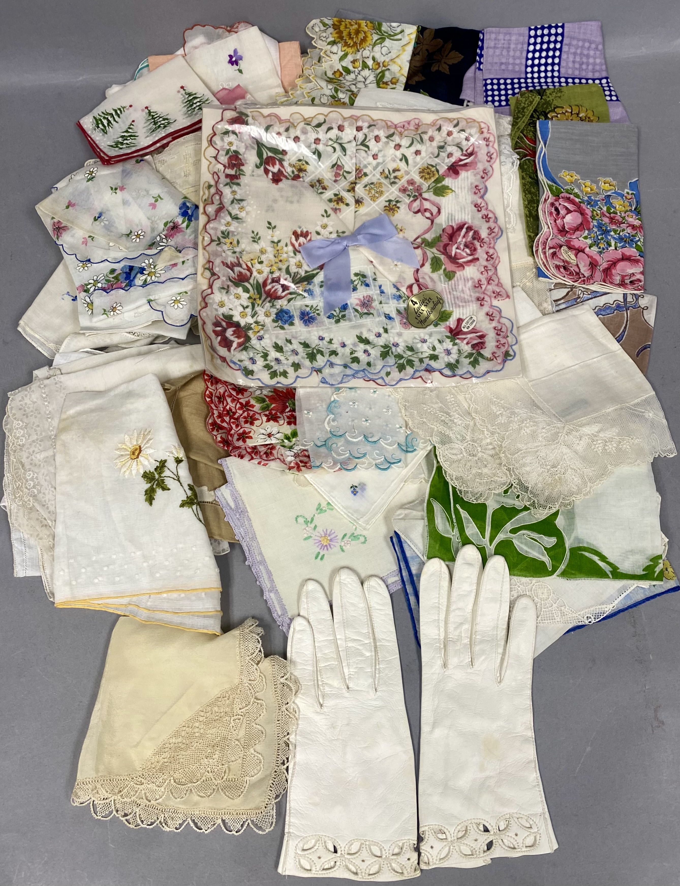 Vintage Hudson's Leather Gloves and Handkerchiefs