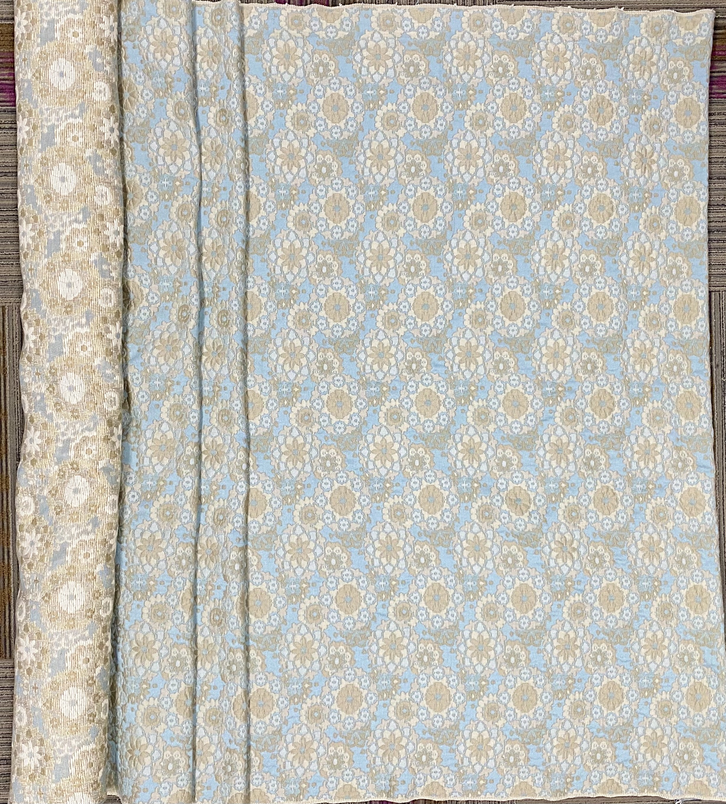 Vintage Blue and Gold Floral Brocade Textile