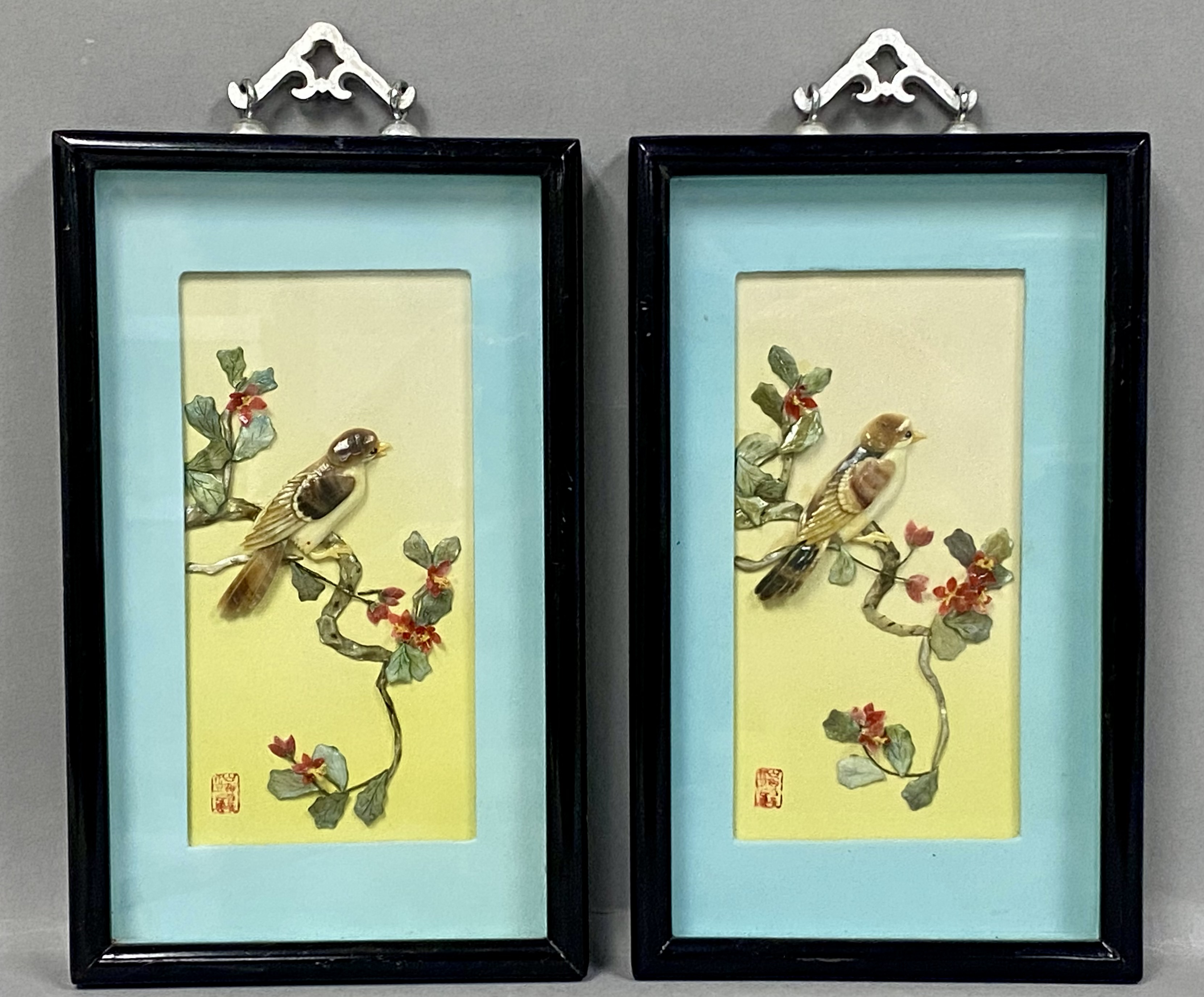 A Pair of Chinese Hardstone Diorama Panels
