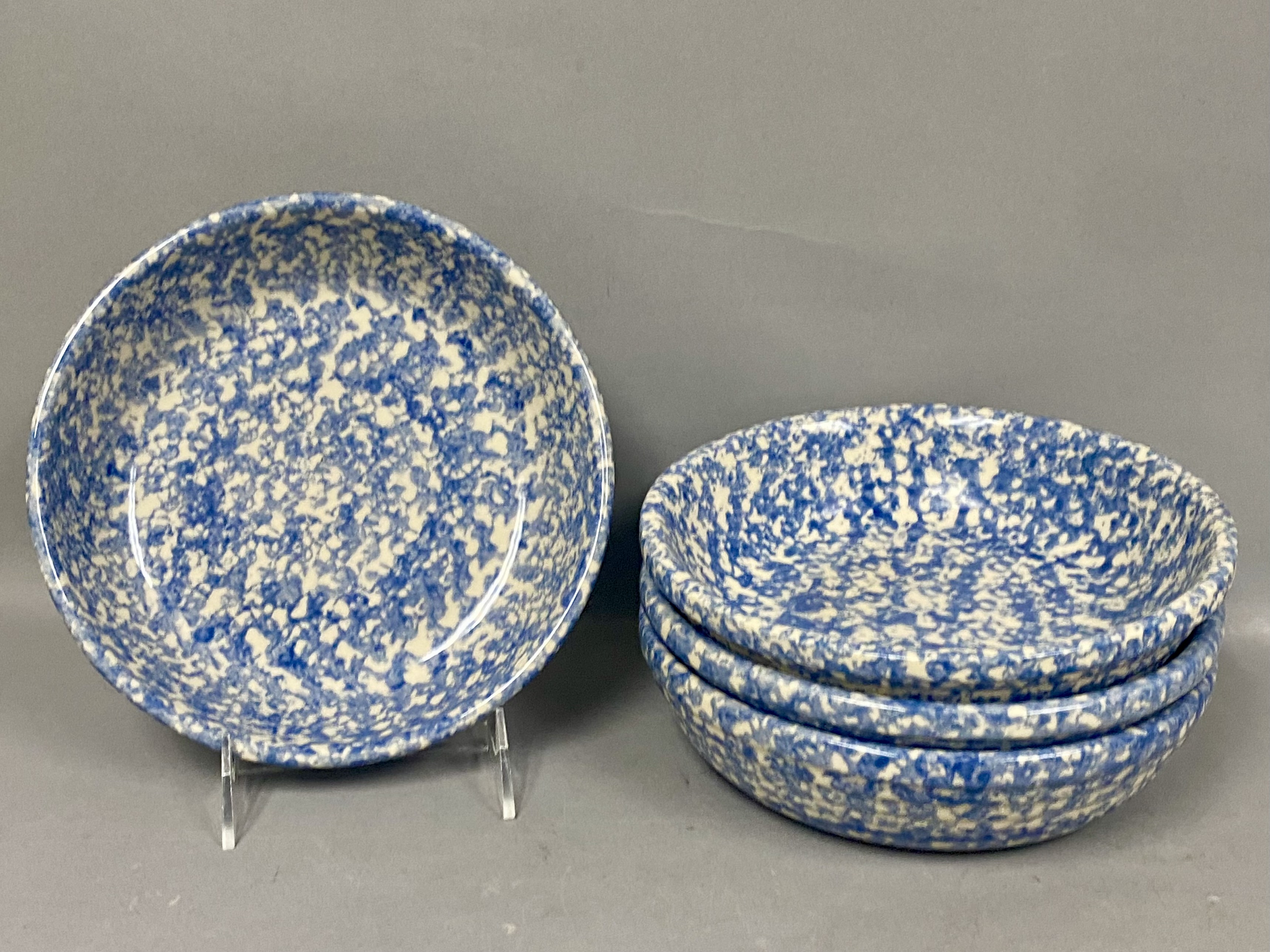 Roseville Spongeware Blue Mottled Bowls