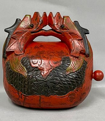 Japanese Lacquered Wood Mokugyo Temple Block. This large wooden percussion instrument features a 