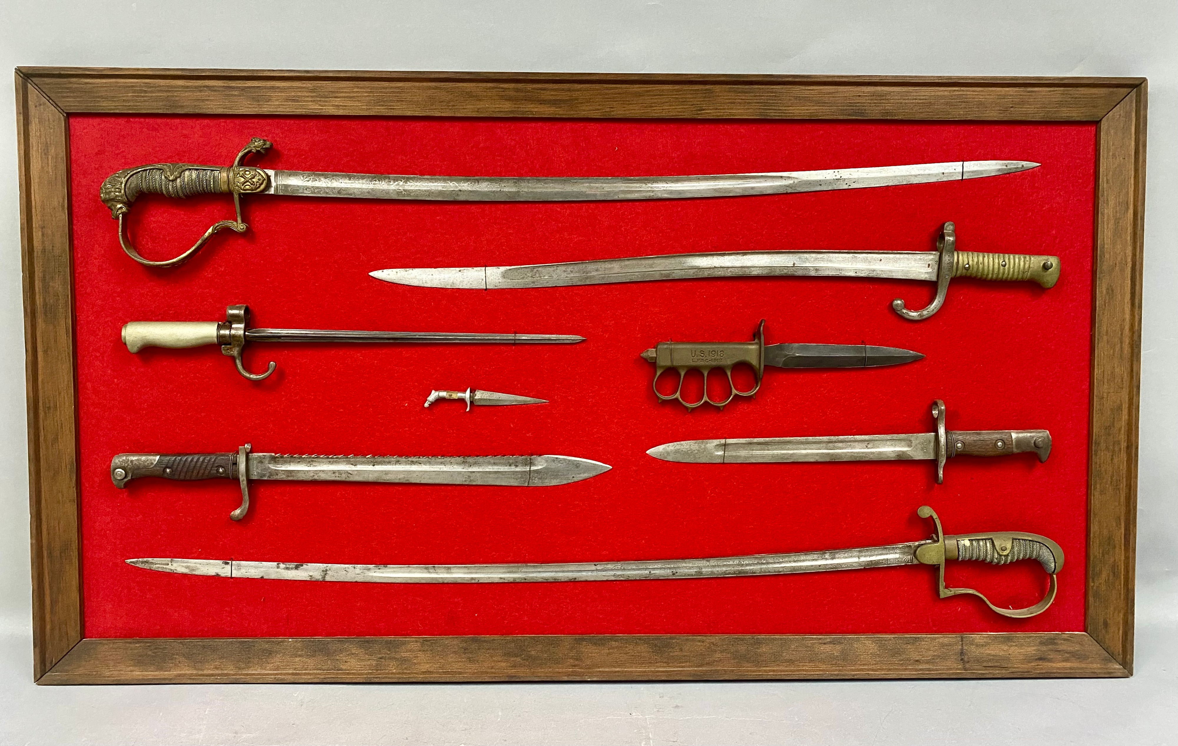 Framed Assortment of European and US Edged Weapons