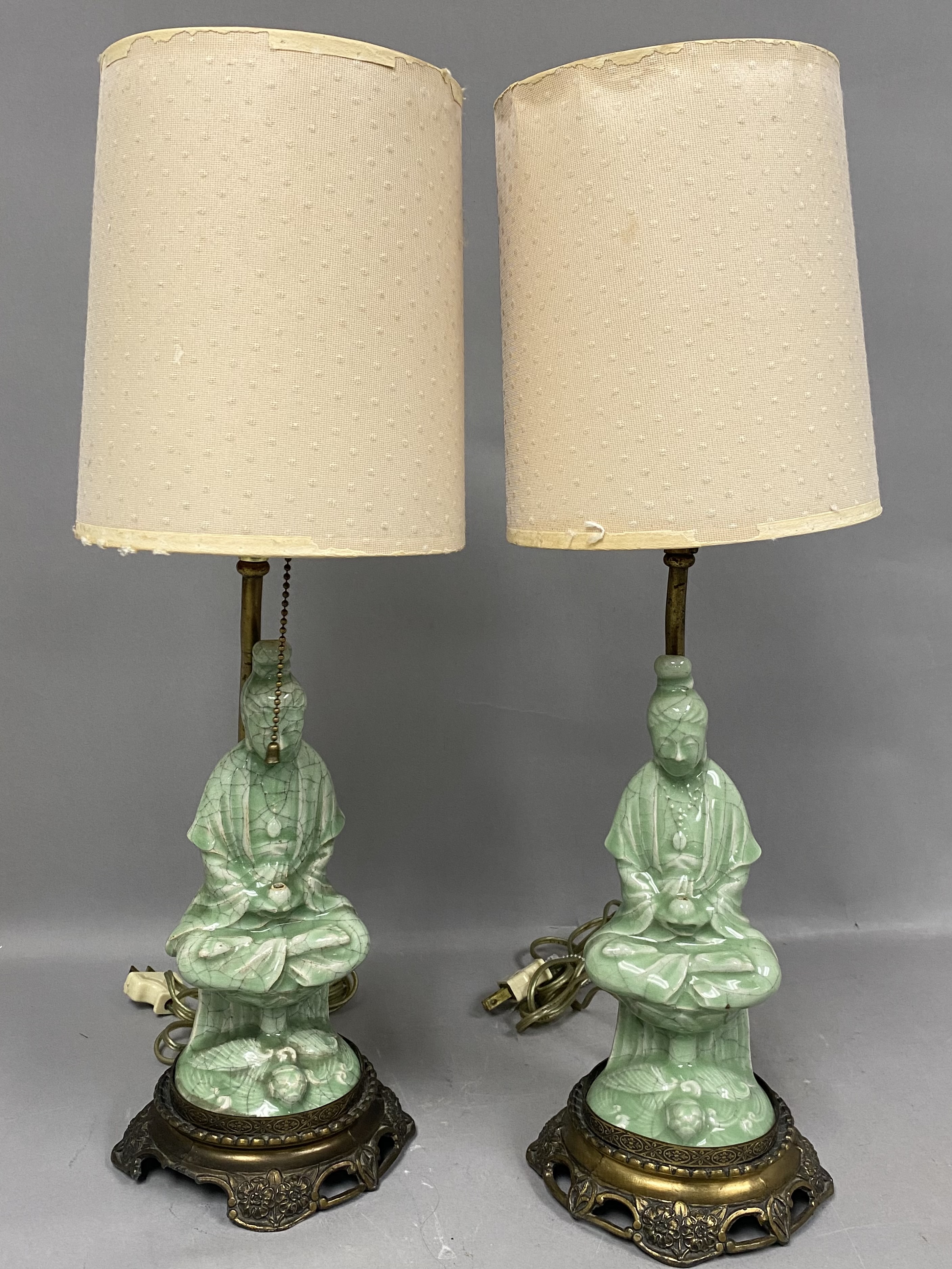 Celadon Crackle Glaze Guanyin Table Lamps