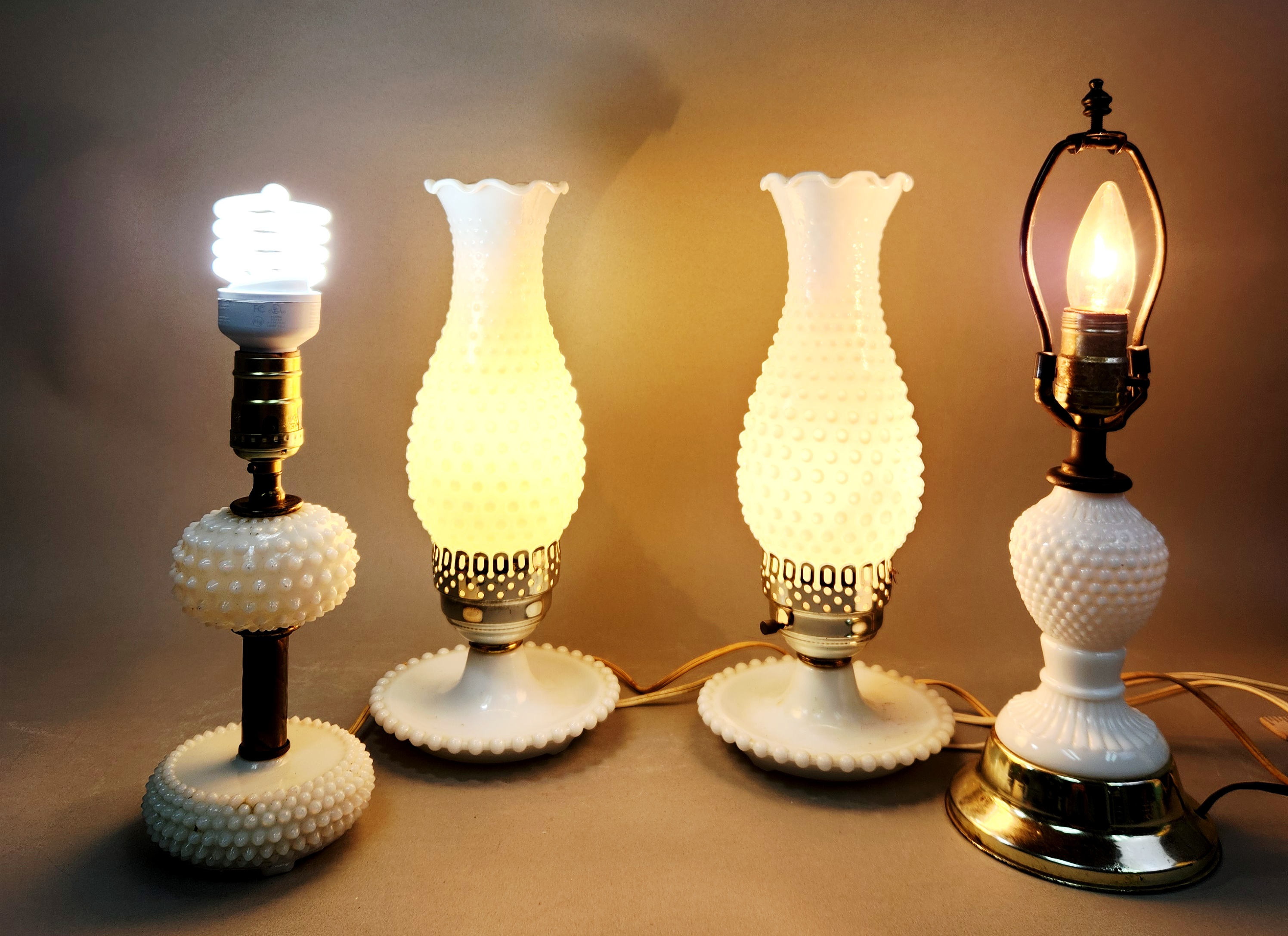 White Hobnail Milk Glass Lamps