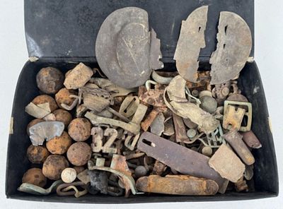 Collection of Excavated Civil War Relics. Includes: brass insignia, shoulder epaulets, etc. The 