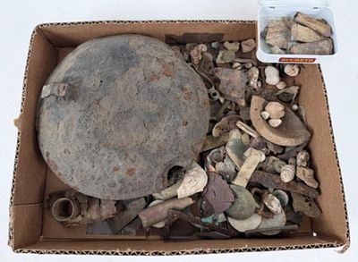 Group of Excavated Civil War Relics, Canteen, Etc. (1) Civil War era Model 1858 smooth side 