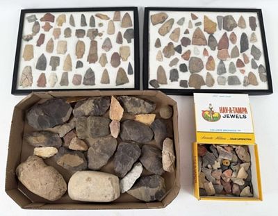 Large Group of Broken Indian Points & Rocks. Large Group of Broken Indian Artifacts 