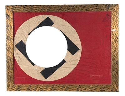 Framed World War II German Flag. Visible image: 35" X 47". Frame: 41 3/4" X 53 7/8". Condition- 