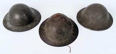 (3) World War I Era Doughboy Helmets. See photos. Condition- Helmets have wear, dents, paint 