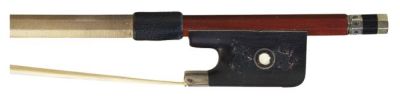 Silver-mounted Violoncello Bow. The round stick unstamped, the ebony frog with parisian eye, the 