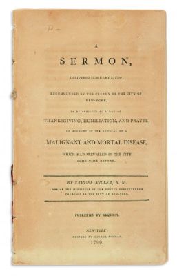 (AMERICAN JUDAICA).
Samuel Miller. A Sermon, Delivered February 5, 1799 Recommended by the 