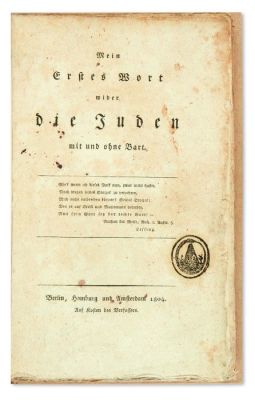 (ANTISEMITICA).(Anonymous.) Mein Erstes Wort wider die Juden mit und ohne Bart [“My first word 