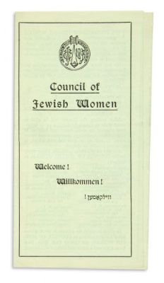 (AMERICAN-JUDAICA).
Council of Jewish Women. Welcome! Willkommen! Vilkomen! text in English 
