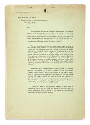 (AMERICAN-JUDAICA).Petition to President William H. Taft from the Jewish residents of the Lower 