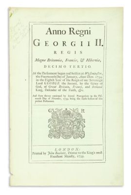 (ANGLO - AMERICAN JUDAICA).(British Parliamentary Act). Anno Decimo tertio Georgii II Regis. An 