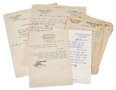 (CHASSIDIC REBBES). Group of c. 12 Letters from US Post-War Chassidic Figures. Including, see 