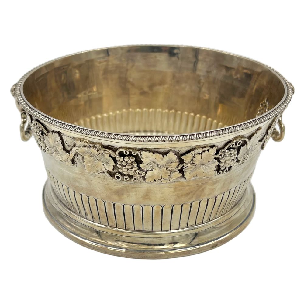 Lot 157: A GOOD SILVER WINE BOTTLE COASTER OF TAPERING...