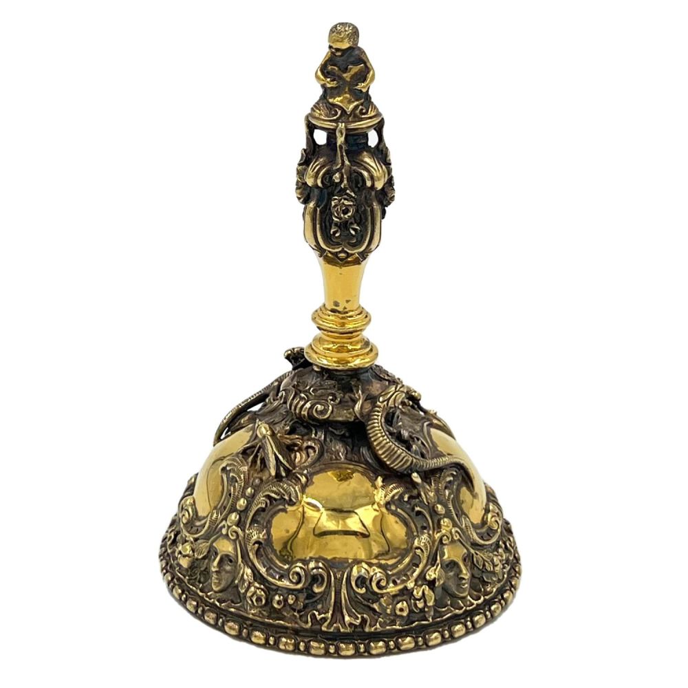Lot 191: A STUNNING SILVER GILT TABLE BELL WITH INTRICATE...