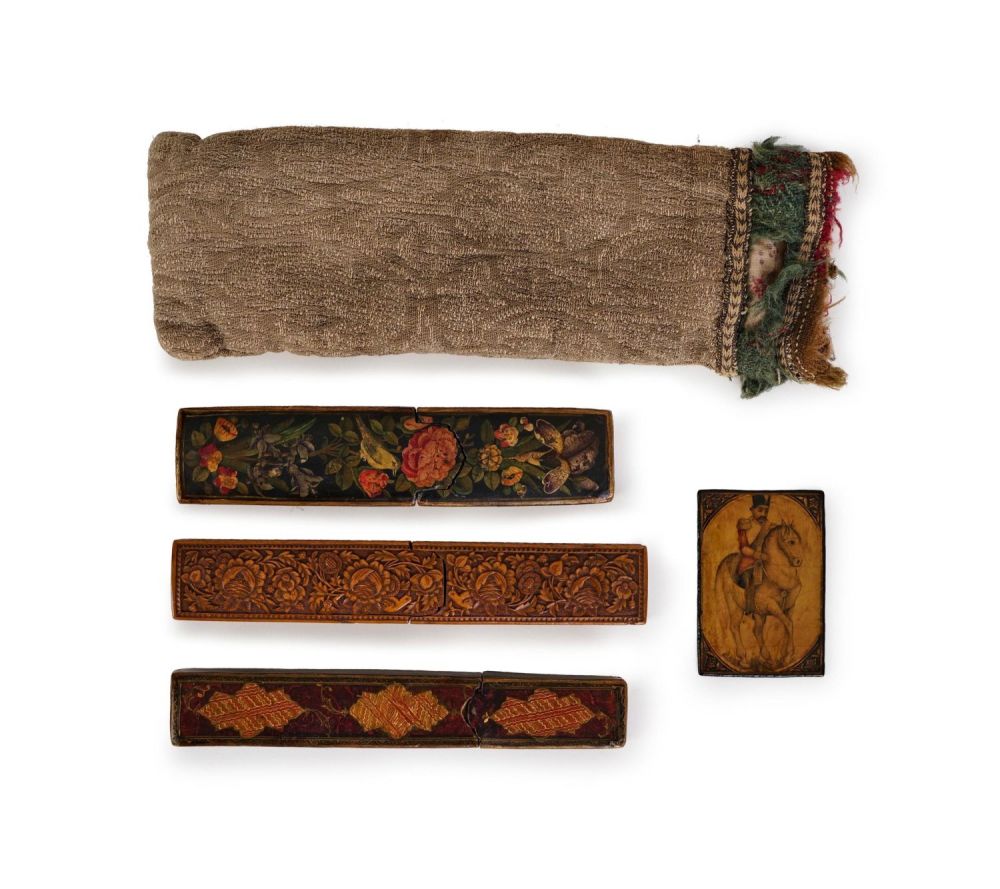 Lot 254: COLLECTION OF QAJAR LACQUERED PAPIER-MÂCHÉ PENCASE (QALAMDAN), 19TH...