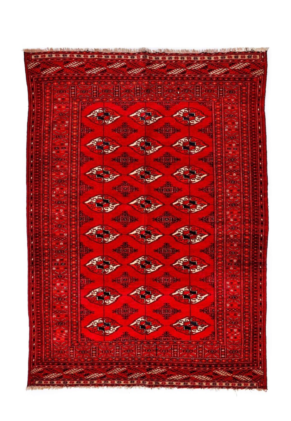 Lot 272: A HAND KNOTTE RED WOOL RUG, UZBEKISTAN, BUKHARA