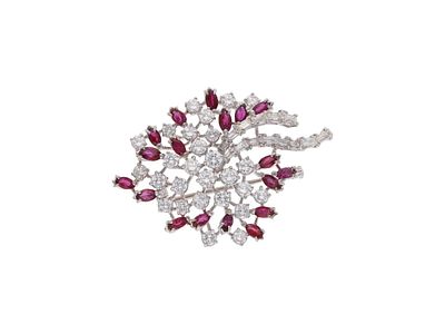 18ct White Gold Ruby and Diamond Cocktail Brooch.
