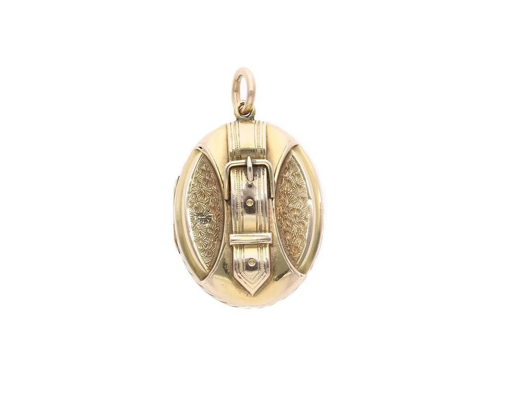 Lot 157: 9ct Gold Buckle Locket Pendant.