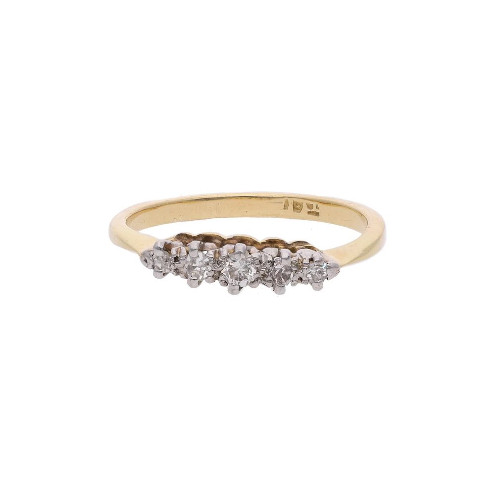 Lot 226: 18ct Gold and Diamond Five Stone Ring, Size 6.25 US | Size M 1/2 UK