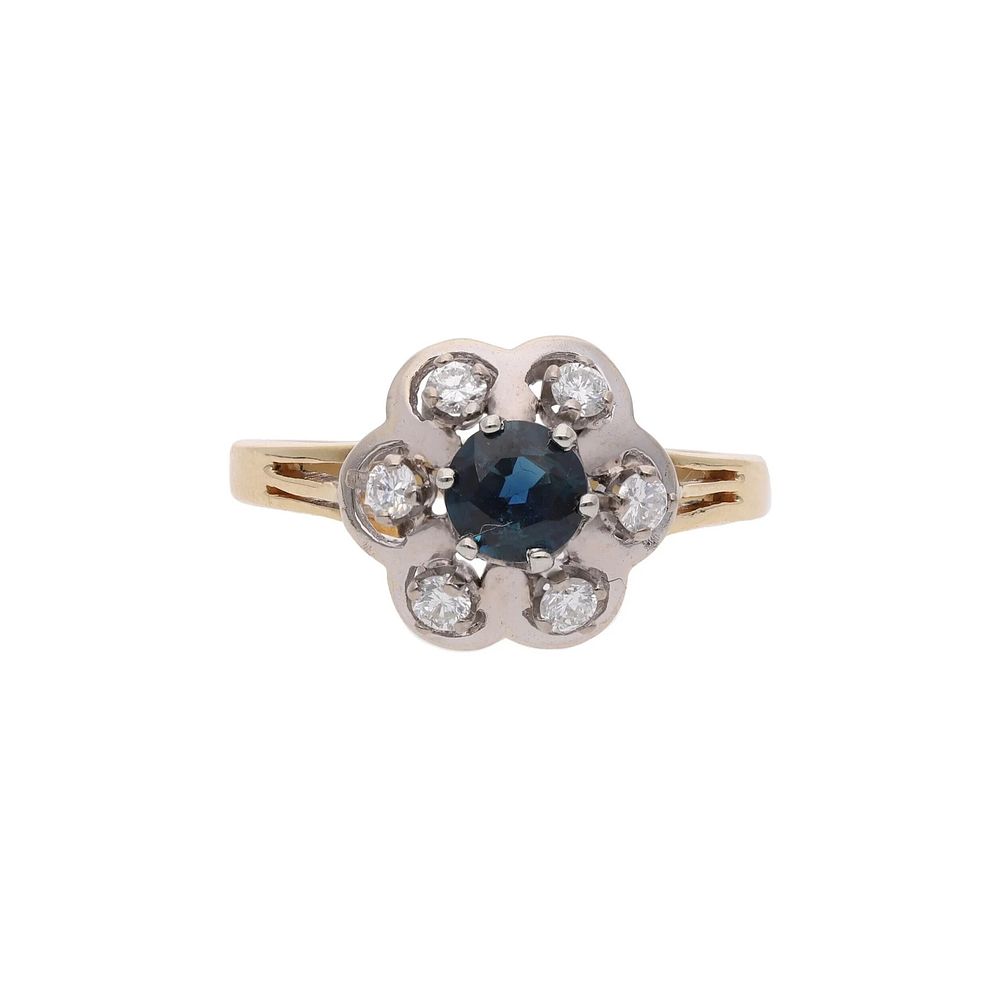 Lot 243: 18ct Gold Sapphire and Diamond Cluster Ring, Size L.