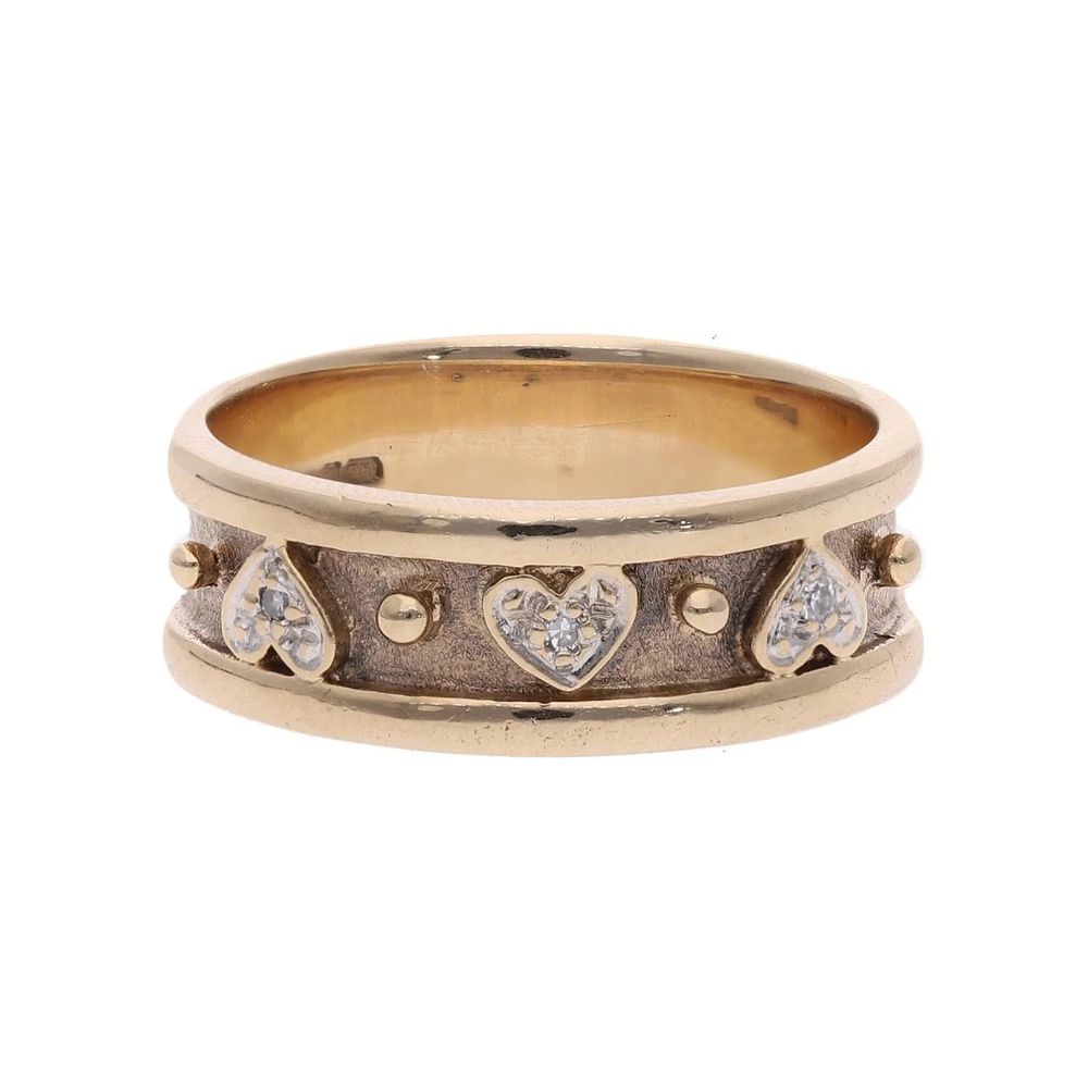 Lot 258: 9ct Gold and Diamond Heart Band Ring, Size N 1/2.