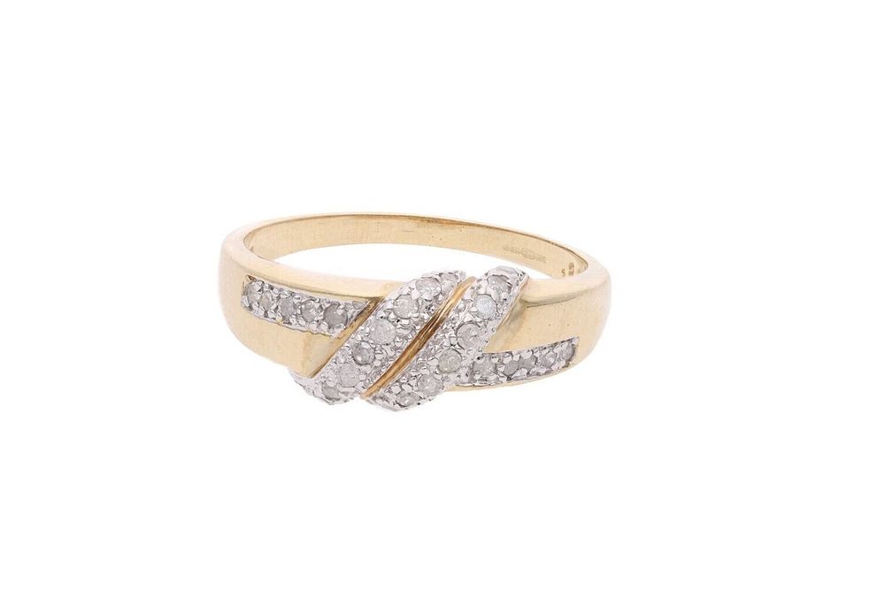 Lot 305: 9ct Gold and Diamond Crossover Ring, Size 9.75 | T 1/2