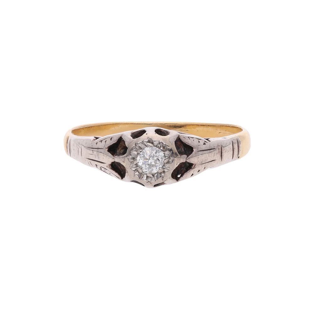 Lot 307: Antique 18ct Gold and Diamond Single Stone Ring, Size 7 | N 1/2