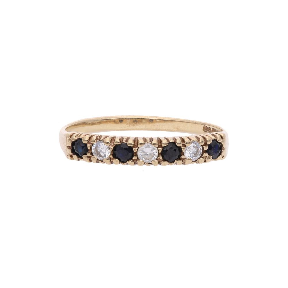 Lot 312: 9ct Gold Sapphire and Cz Half Eternity Ring, Size 6.5 | M 1/2